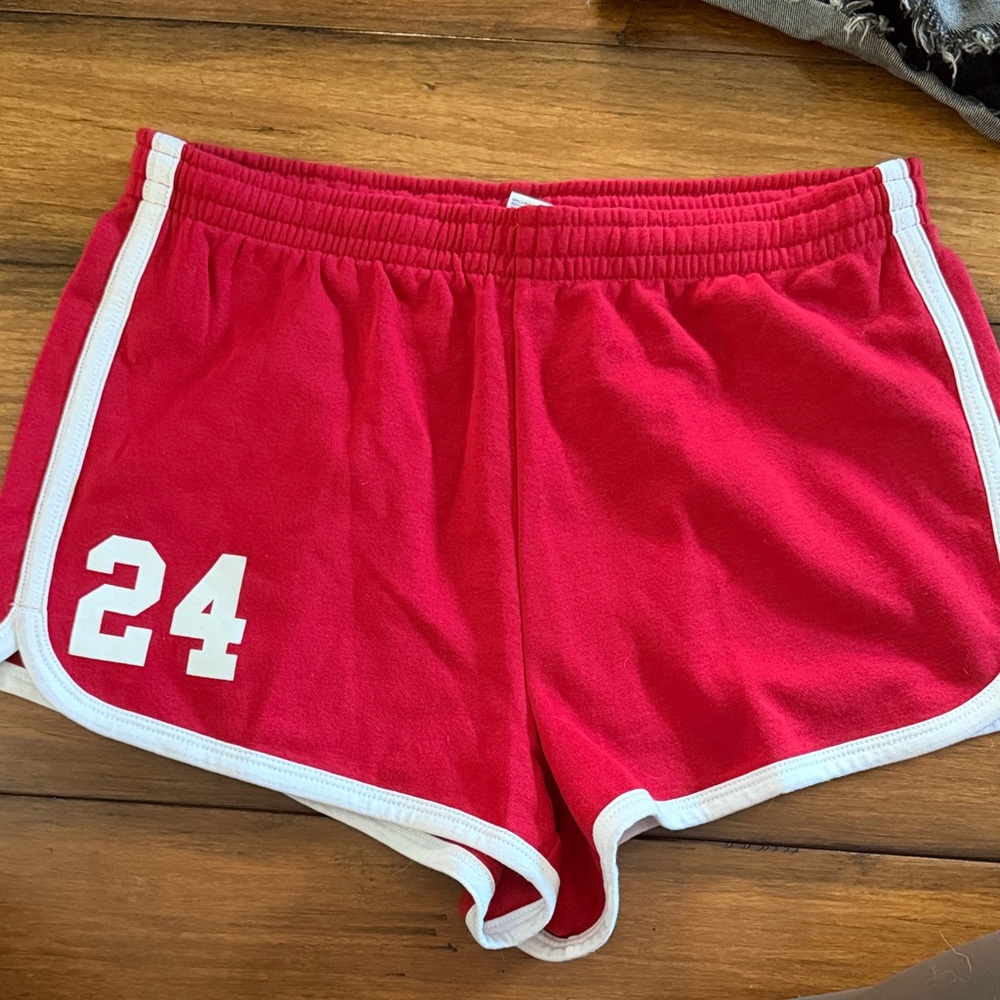 Women's Red Athletic Shorts with White Trim
